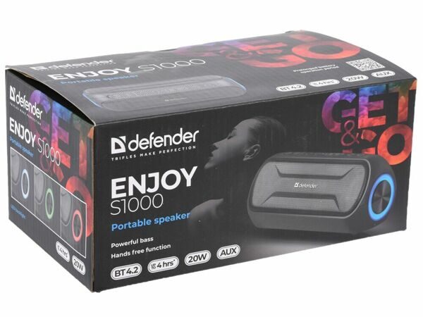 Колонка портативная Defender Enjoy S1000 Bluetooth, 20 Вт, FM/TF/USB/AUX, чёрный